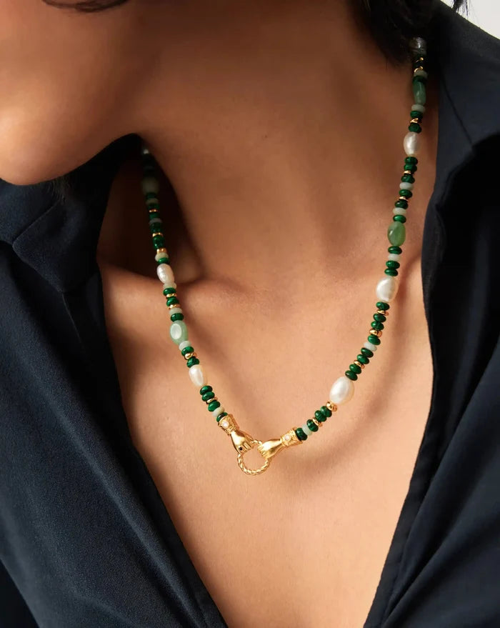 Harris Reed In Good Hands Beaded Gemstone Necklace | 18ct Gold Plated/Multi Green Gemstone & Pearl Necklaces Missoma