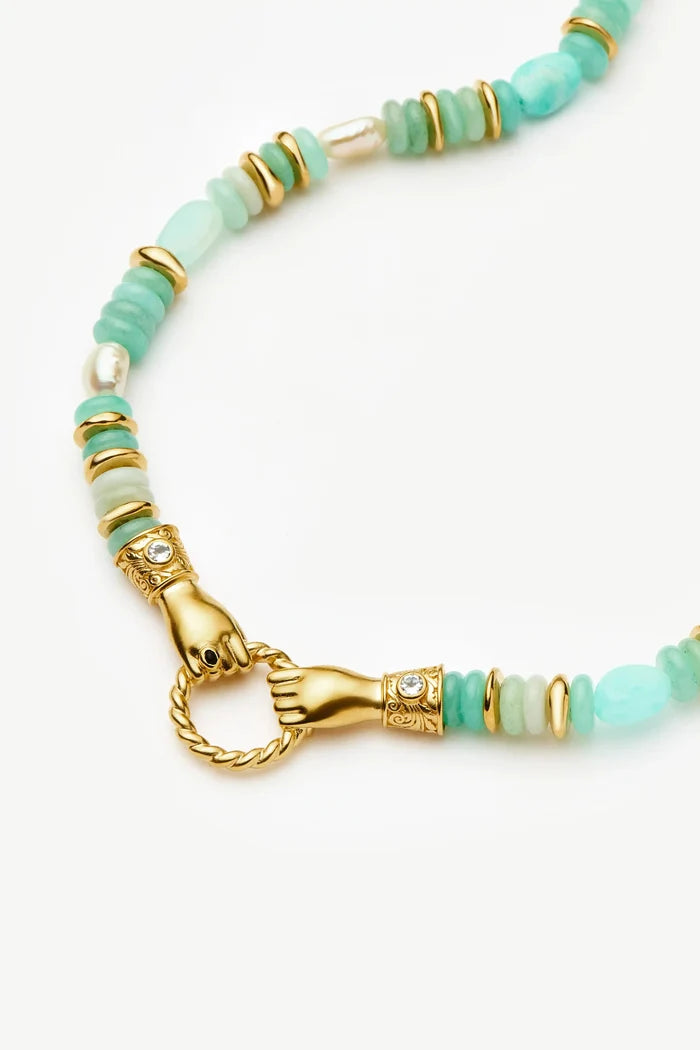 Harris Reed In Good Hands Chunky Beaded Gemstone Necklace | 18ct Gold Plated/Multi Amazonite & Pearl Necklaces Missoma