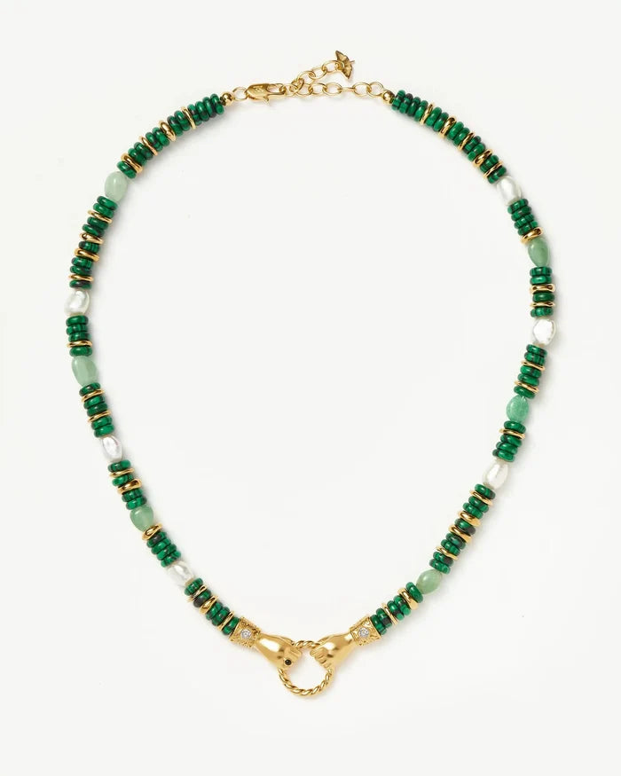 Harris Reed In Good Hands Chunky Beaded Gemstone Necklace | 18ct Gold Plated/Multi Green Gemstone & Pearl Necklaces Missoma