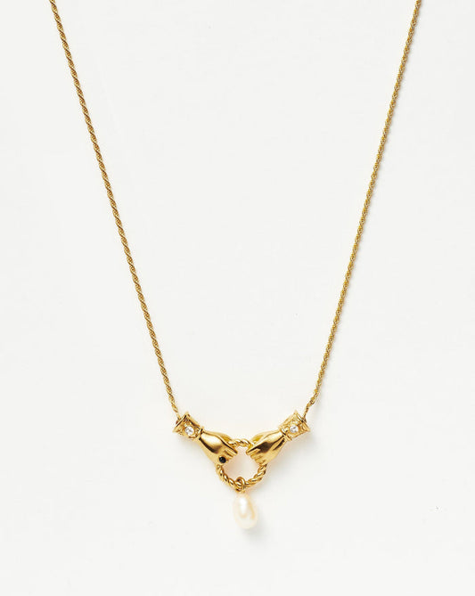 Harris Reed In Good Hands Drop Pendant Necklace | 18ct Gold Plated/Pearl & Black Onyx Necklaces Missoma