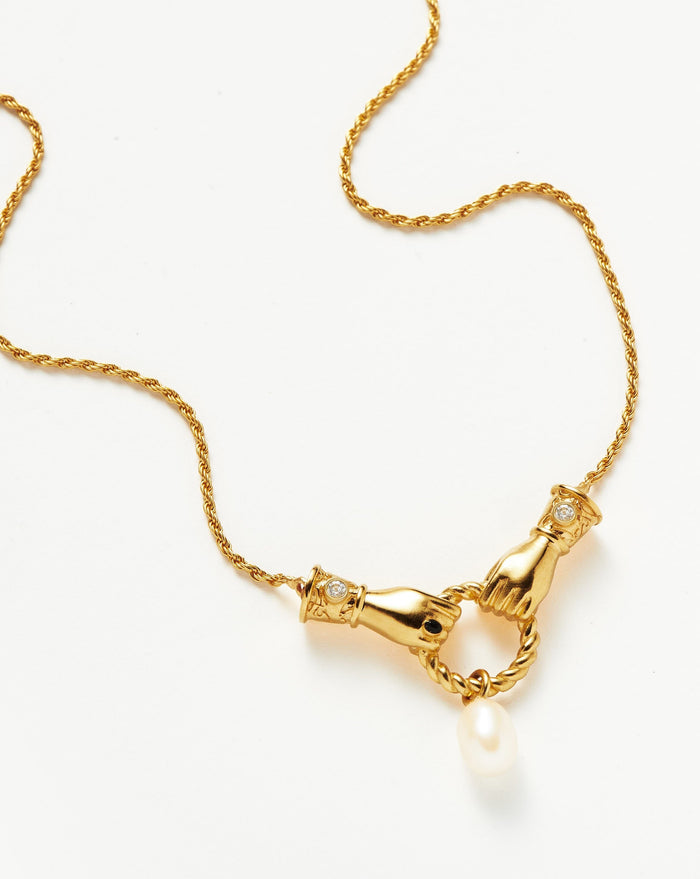 Harris Reed In Good Hands Drop Pendant Necklace | 18ct Gold Plated/Pearl & Black Onyx Necklaces Missoma