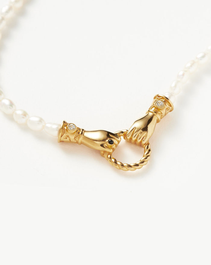 Harris Reed In Good Hands Pearl Pendant Necklace | 18ct Gold Plated/Pearl & Black Onyx Necklaces Missoma
