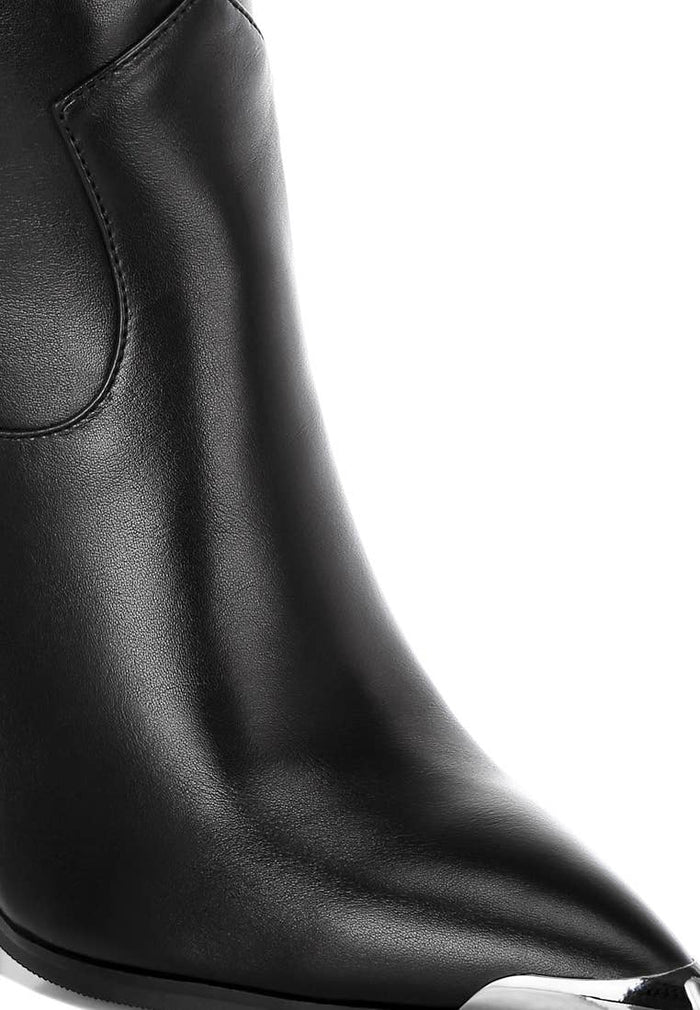Hatter Pointed Toe Faux Leather Boots: Black
