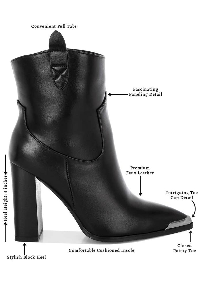 Hatter Pointed Toe Faux Leather Boots: Black