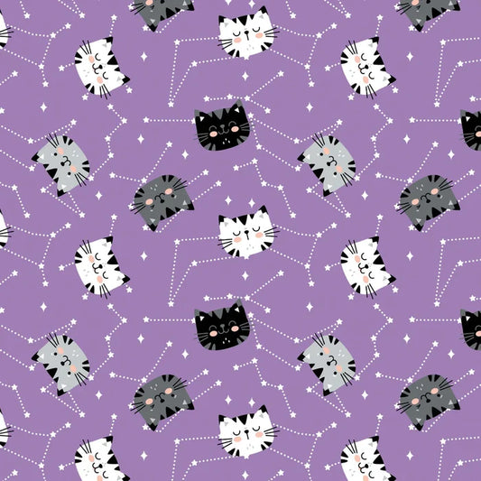 Having Fun Purple Kitten Constellations Fabric, Camelot