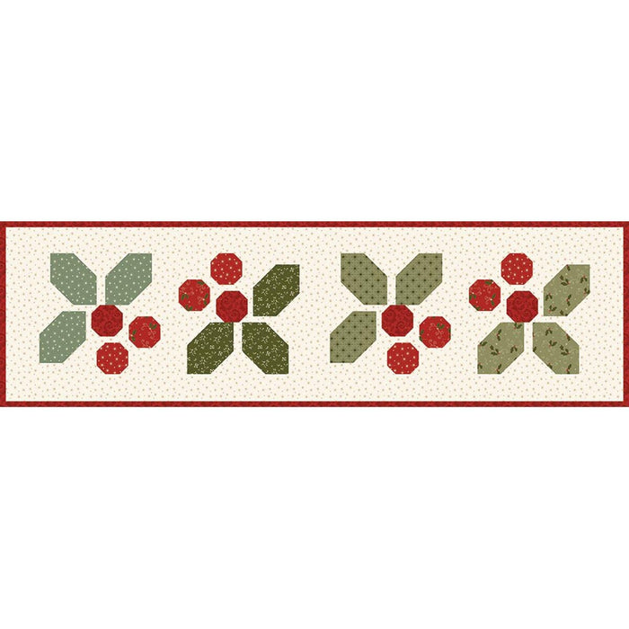 Patterned border with green and red shapes on a white background