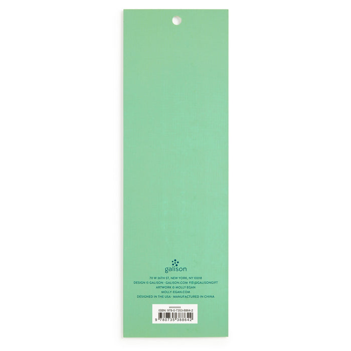 A tall, rectangular mint green package with a small hole at the top features "Home Sweet Home Magnetic Bookmarks" by Molly Egan in the center, plus a barcode and manufacturing details at the bottom.