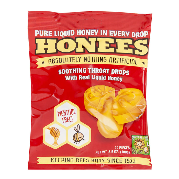 Honees Throat Drops Honey Soothing 20 Pc Peg Bag - 12ct