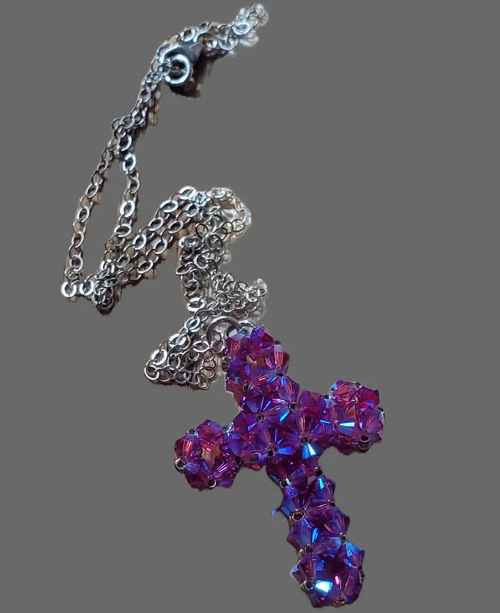 AMD1270Hot Pink Swarovski Crystal Cross Necklace - HandmadeJewelryNecklace$ 100.00Alexa Martha Designs