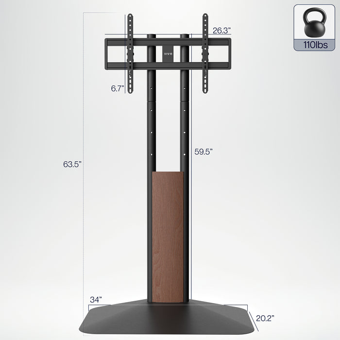 TV stand with dimensions and weight capacity indicator on a white background