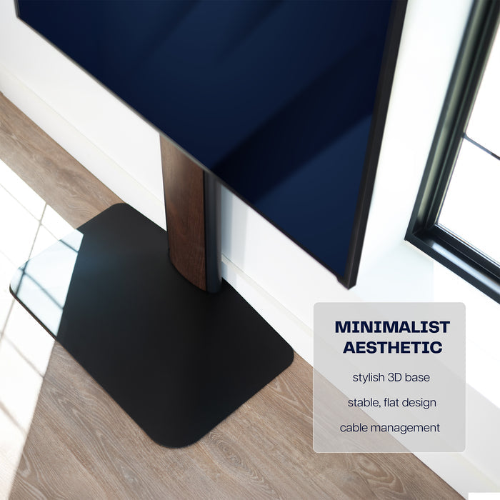 Modern TV stand with a minimalist aesthetic on a wooden floor.
