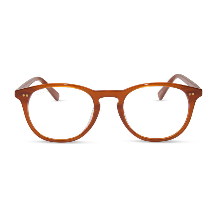 diff eyewear featuring the jaxson square prescription glasses with a burnt ochre frame and prescription lenses front view