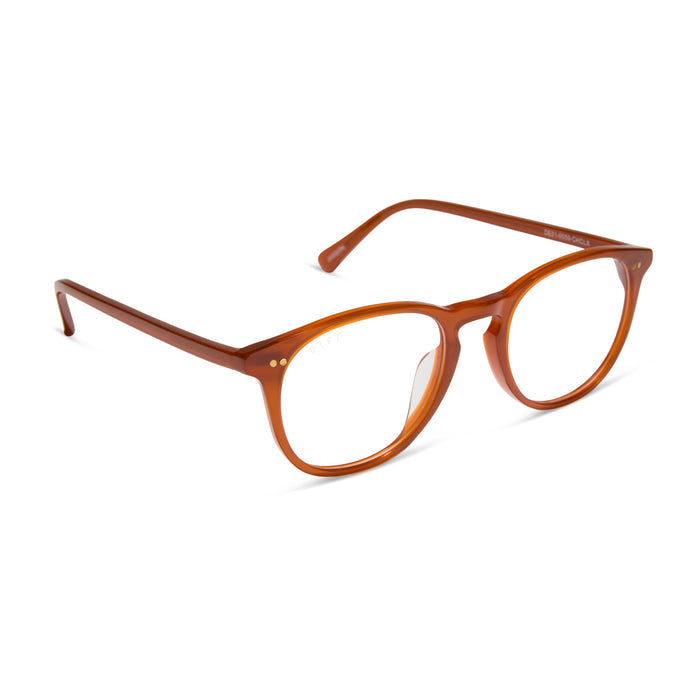 diff eyewear featuring the jaxson square prescription glasses with a burnt ochre frame and prescription lenses angled view