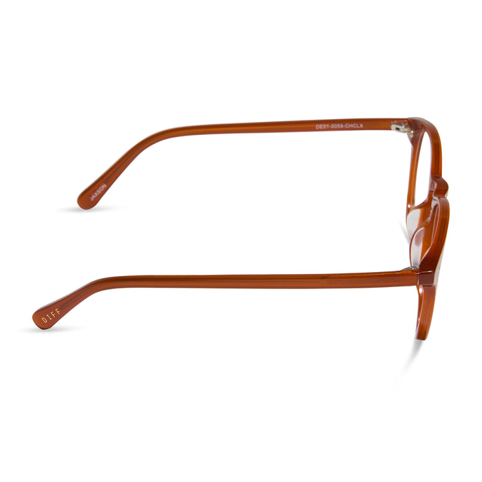 diff eyewear featuring the jaxson square prescription glasses with a burnt ochre frame and prescription lenses side view