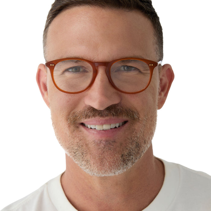 on model - male wearing diff eyewear featuring the jaxson square prescription glasses with a burnt ochre frame and prescription lenses front view