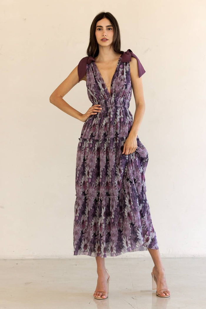 JD4447-14-FLORAL TIERED MAXI DRESS: PURPLE FLORAL