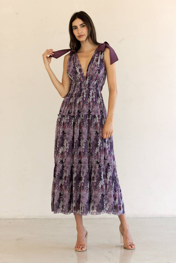 JD4447-14-FLORAL TIERED MAXI DRESS: PURPLE FLORAL