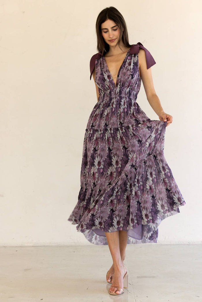 JD4447-14-FLORAL TIERED MAXI DRESS: PURPLE FLORAL