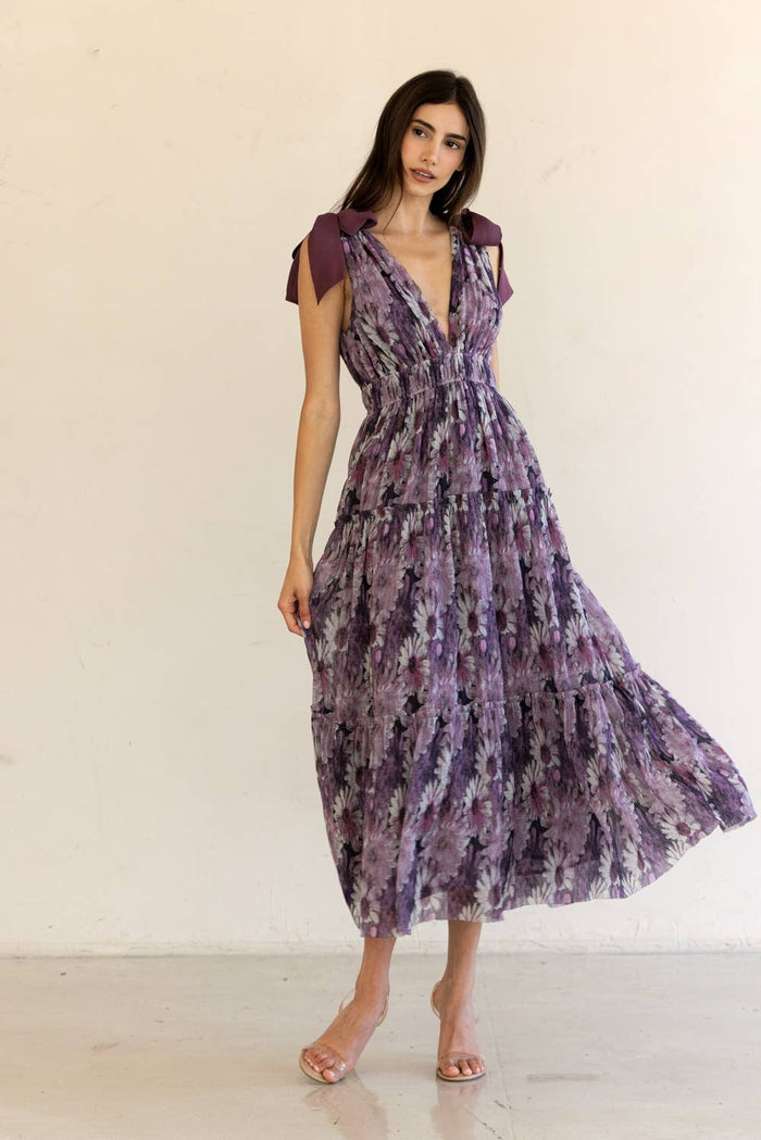 JD4447-14-FLORAL TIERED MAXI DRESS: PURPLE FLORAL