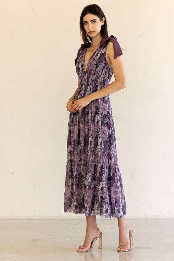 JD4447-14-FLORAL TIERED MAXI DRESS: PURPLE FLORAL