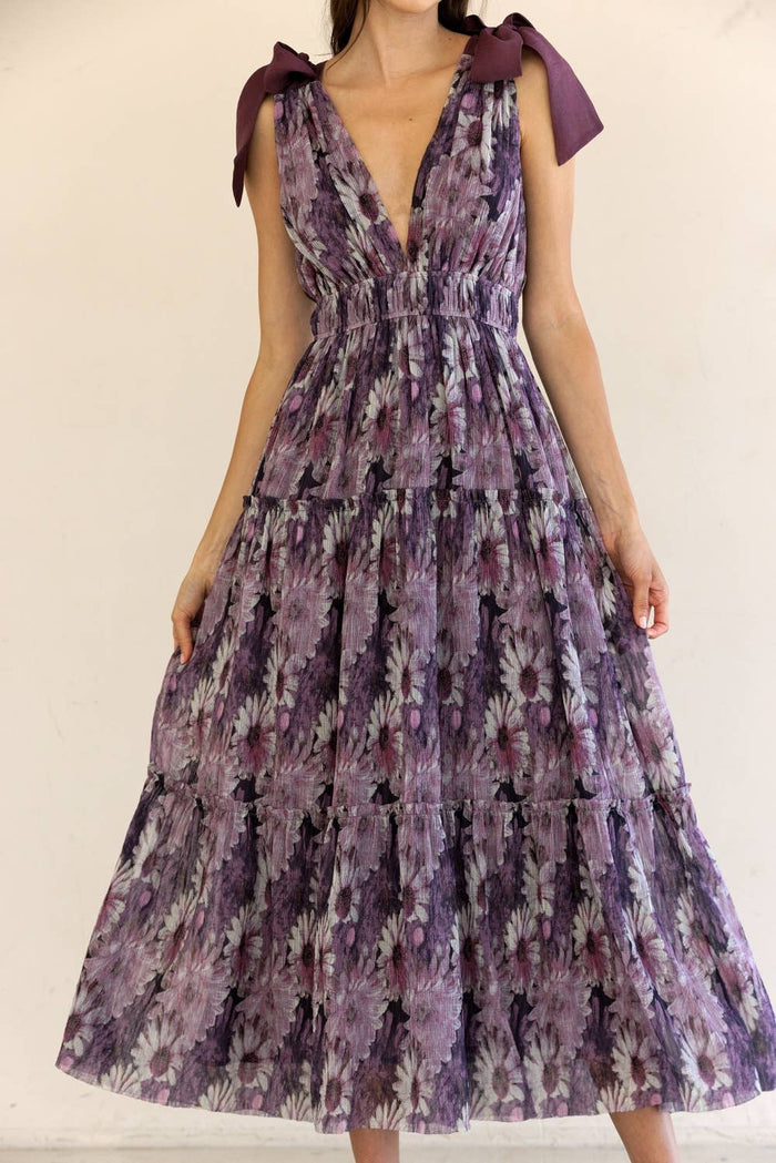 JD4447-14-FLORAL TIERED MAXI DRESS: PURPLE FLORAL