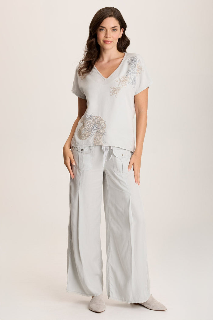 XCVI Jolina Twill V-Neck Embroidered Tee