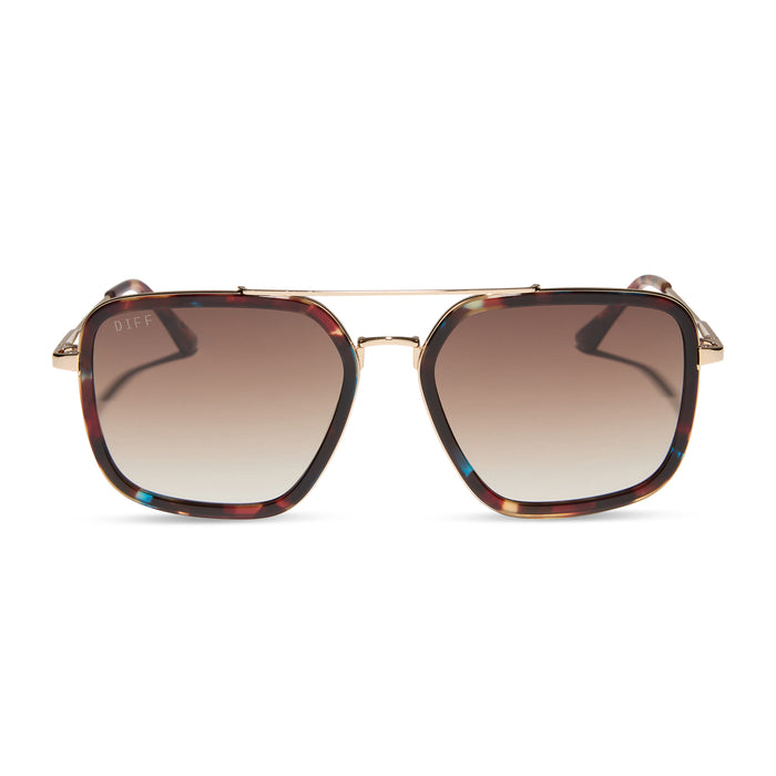 diff eyewear featuring the jordan navigator sunglasses with a confetti tortoise frame and brown gradient lenses front view