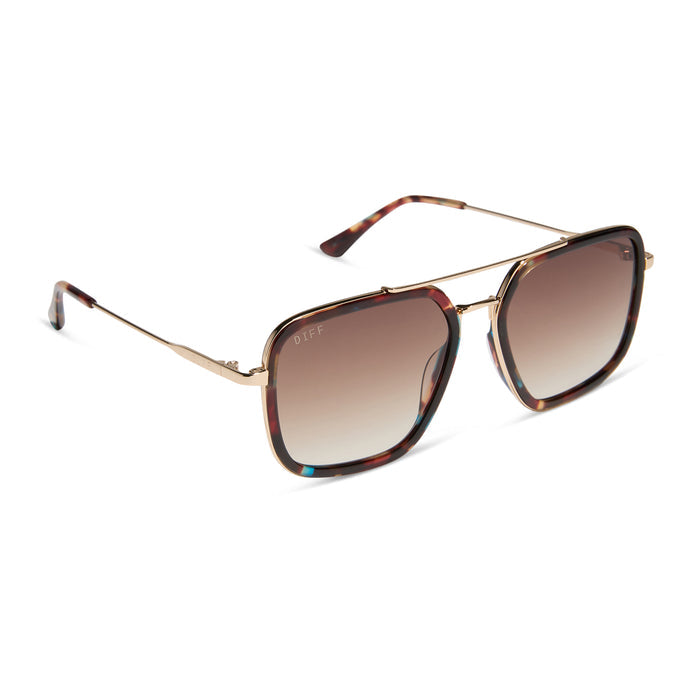 diff eyewear featuring the jordan navigator sunglasses with a confetti tortoise frame and brown gradient lenses angled view
