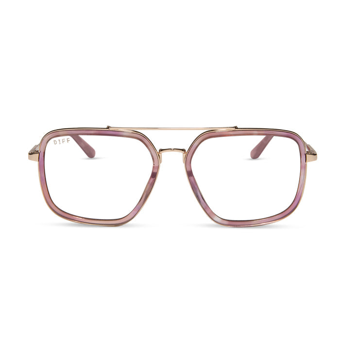 diff eyewear featuring the jordan aviator prescription glasses with a gold with fleur tortoise front view