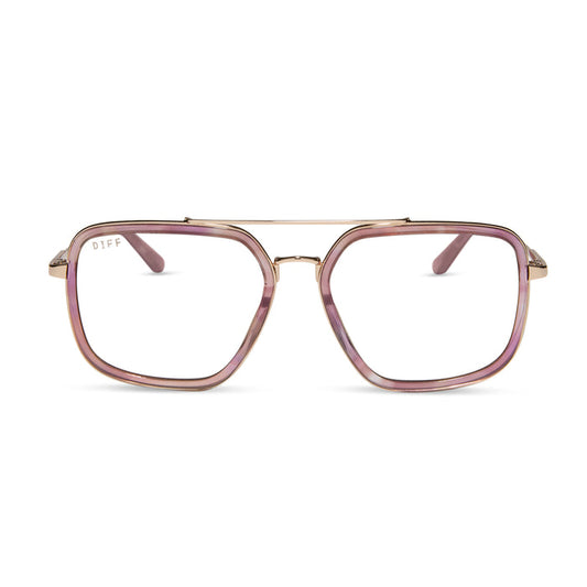 diff eyewear featuring the jordan aviator prescription glasses with a gold with fleur tortoise front view