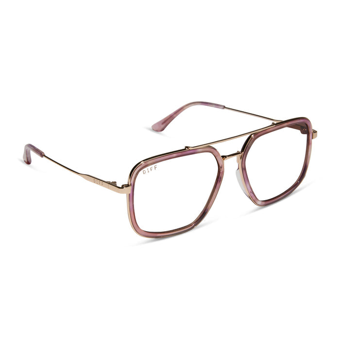 diff eyewear featuring the jordan aviator prescription glasses with a gold with fleur tortoise angled view