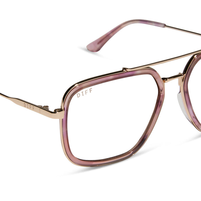 diff eyewear featuring the jordan aviator prescription glasses with a gold with fleur tortoise detailed view