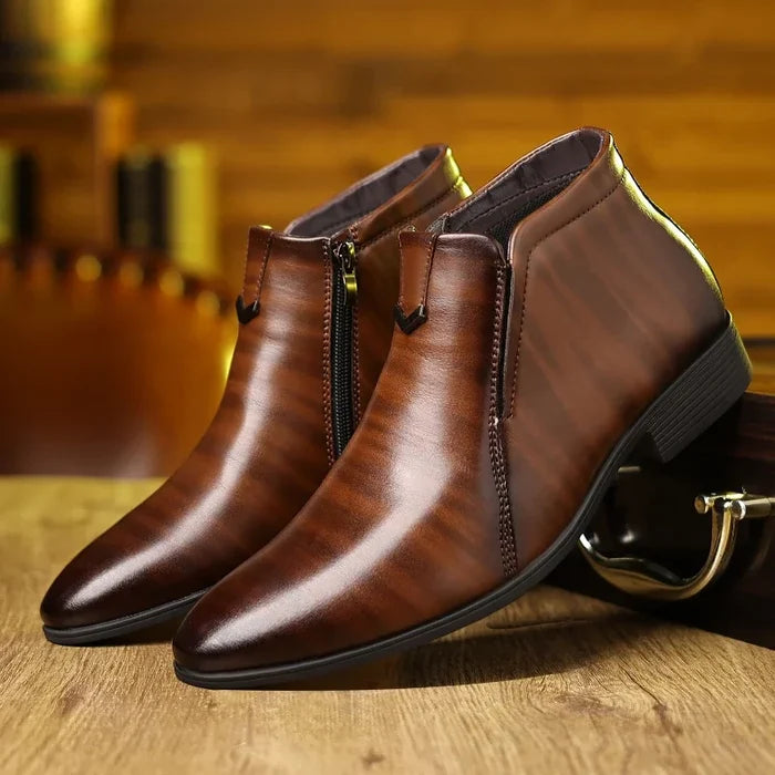 Jules Men’s Retro Ankle Boots – Leather Zipper High-Top Dress Boots