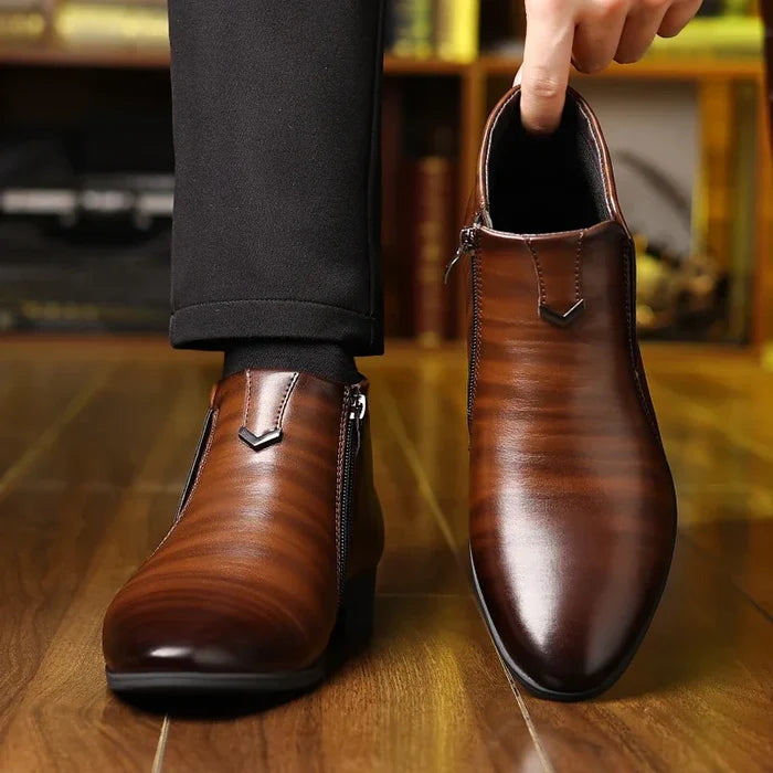 Jules Men’s Retro Ankle Boots – Leather Zipper High-Top Dress Boots