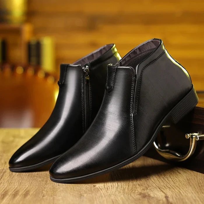Jules Men’s Retro Ankle Boots – Leather Zipper High-Top Dress Boots