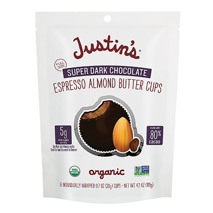 Justin's Super Dark Chocolate Espresso Almond Butter Cup Candy - 6 Count