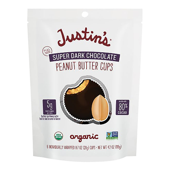 Justin's Super Dark Chocolate Peanut Butter Cups Candy - 6 Count