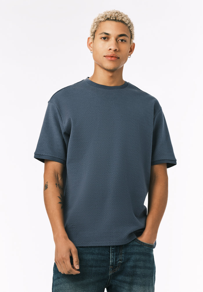 Buffalo Men Tops Blue Knit Knit Short Sleeve Textured Knit Regular Fit