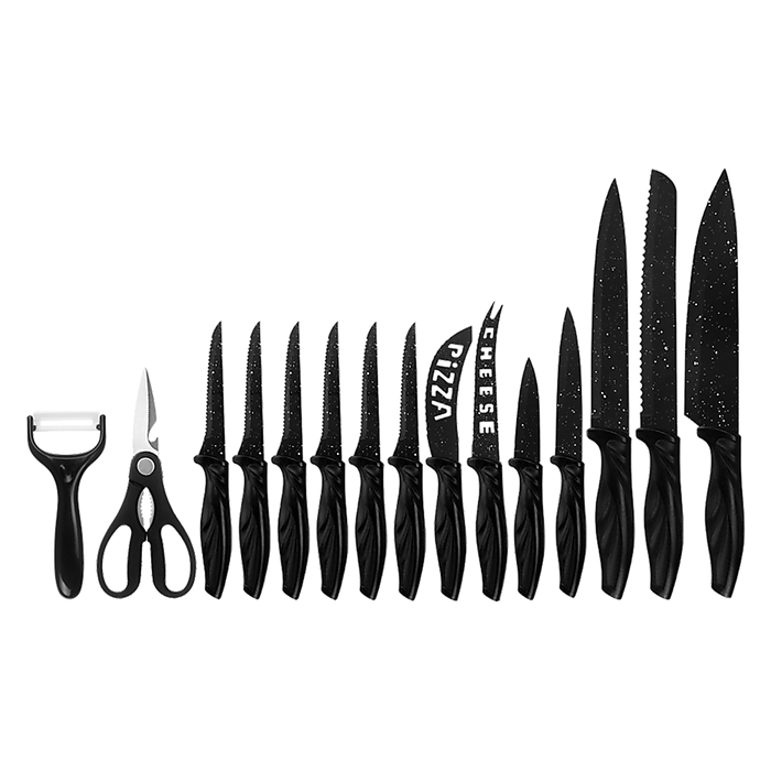 Kitchen 17 Pc Knife Set w/ Block & Sharpener Chef Bread Steak Knives -Home Living Store - -