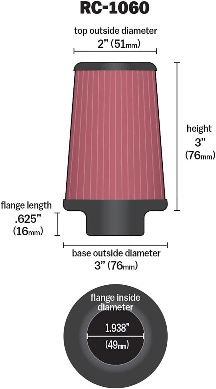K&N RC-1060 Universal ClampOn Air Filter Round Tapered