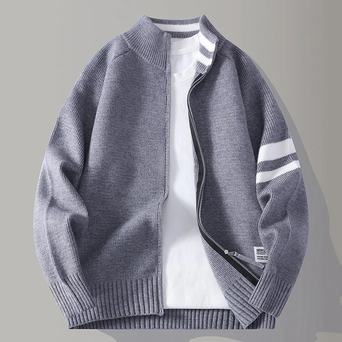 Knit Zip Sweater styled with casual pants
