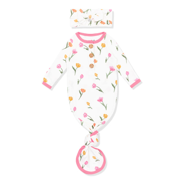 Knotted Gown with Bow Set in Tulip shown on a white background