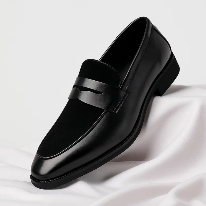 Leather Penny Loafers With Suede Panel