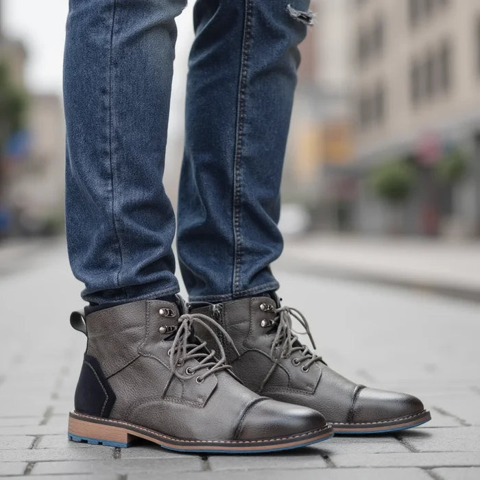 Léon Men’s Leather Ankle Boots – Lace-Up Casual Vintage Style Boots