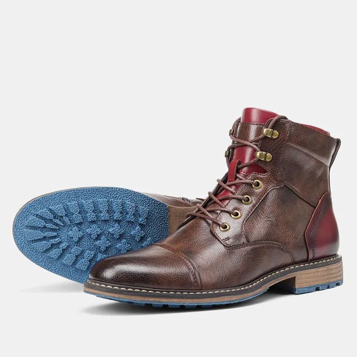 Léon Men’s Leather Ankle Boots – Lace-Up Casual Vintage Style Boots