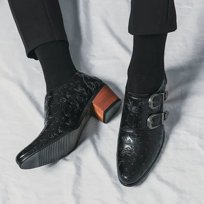 Leonardo Savarese Embossed Monk Strap Dress Arch Support Shoes