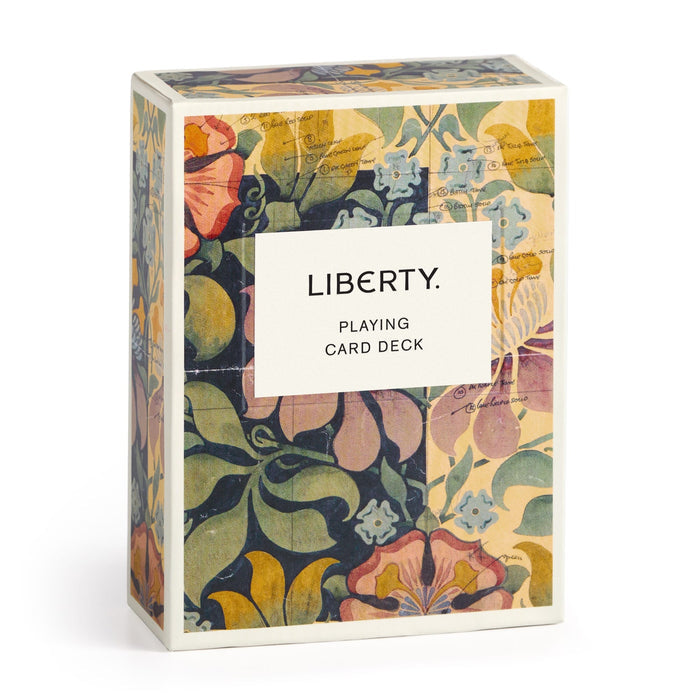 The Liberty Archive Playing Card Deck by Liberty London features a vintage-style floral pattern from the Liberty Archive and a central white label reading LIBERTY. PLAYING CARD DECK.