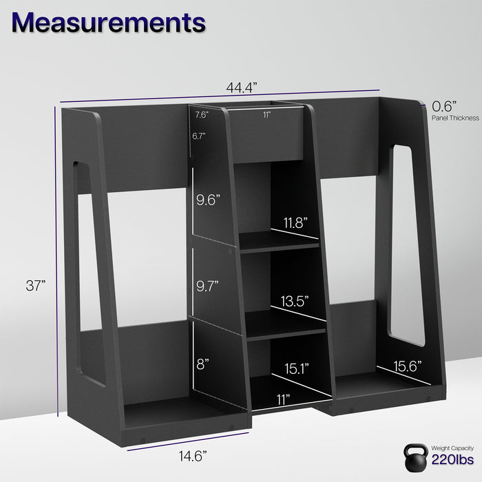 Golf Bag Storage Organizer with measurements on a gray background