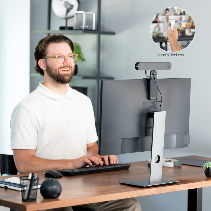 Life Finds web cam with a light bar mounted to a monitor and a remote to control it.