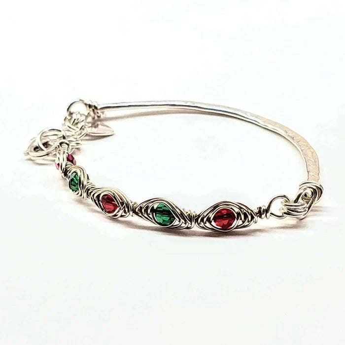 Limited Edition Red Green Christmas Holiday Tube Bracelet showcasing Swarovski crystals in red and green.